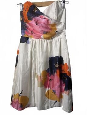 Be Seduced Strapless Floral Mini Dress Womens Size 10 White Zip Silk Cottage
